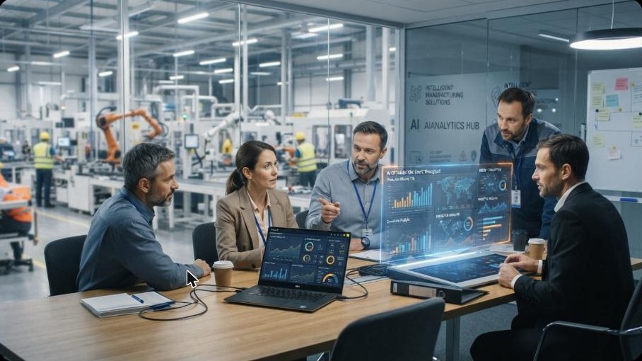 Engineers reviewing analytics together
